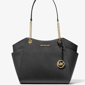 NEW! Michael Kors Black Tote shoulder bag Jet Set Large Saffiano Leather black